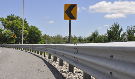 Guardrail and road sign